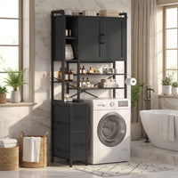 Sikaic Over The Toilet Storage Cabinet 7-Tier Over the Toilet Storage Cabinet with 2 Drawers Black Black / Engineered Wood / Modern