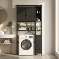 Sikaic Over The Toilet Storage Cabinet 8-Tier Over the Toilet Storage Cabinet with 2 Drawers Black Black / Engineered Wood / Modern