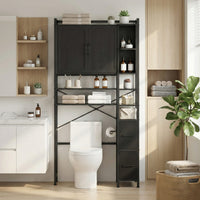 Sikaic Over The Toilet Storage Cabinet 8-Tier Over the Toilet Storage Cabinet with 2 Drawers Black Black / Engineered Wood / Modern