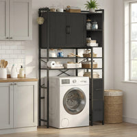 Sikaic Over The Toilet Storage Cabinet 8-Tier Over the Toilet Storage Cabinet with 2 Drawers Black Black / Engineered Wood / Modern