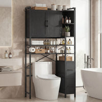 Sikaic Over The Toilet Storage Cabinet 8-Tier Over the Toilet Storage Cabinet with 2 Drawers Black Black / Engineered Wood / Modern