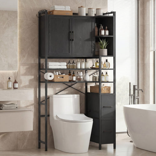 Sikaic Over The Toilet Storage Cabinet 8-Tier Over the Toilet Storage Cabinet with 2 Drawers Black Black / Engineered Wood / Modern