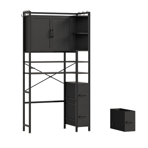 Sikaic Over The Toilet Storage Cabinet 8-Tier Over the Toilet Storage Cabinet with 2 Drawers Black Black / Engineered Wood / Modern