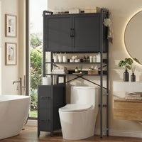 Sikaic Over The Toilet Storage Cabinet Over the Toilet Storage Cabinet with 2 Drawers and 6 Hooks Black Black / Engineered Wood / Modern