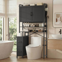 Sikaic Over The Toilet Storage Cabinet Over the Toilet Storage Cabinet with 2 Drawers and 6 Hooks Black Black / Engineered Wood / Modern
