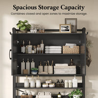 Sikaic Over The Toilet Storage Cabinet Over the Toilet Storage Cabinet with 2 Drawers and 6 Hooks Black Black / Engineered Wood / Modern