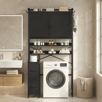 Sikaic Over The Toilet Storage Cabinet Over the Toilet Storage Cabinet with 2 Drawers and 6 Hooks Black Black / Engineered Wood / Modern