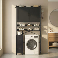 Sikaic Over The Toilet Storage Cabinet Over the Toilet Storage Cabinet with 2 Drawers and 6 Hooks Black Black / Engineered Wood / Modern