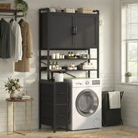 Sikaic Over The Toilet Storage Cabinet Over the Toilet Storage Cabinet with 2 Drawers and 6 Hooks Black Black / Engineered Wood / Modern