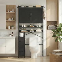 Sikaic Over The Toilet Storage Cabinet Over the Toilet Storage Cabinet with 2 Drawers and 6 Hooks Black Black / Engineered Wood / Modern