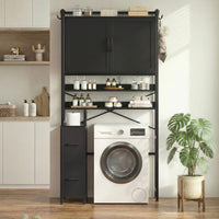 Sikaic Over The Toilet Storage Cabinet Over the Toilet Storage Cabinet with 2 Drawers and 6 Hooks Black Black / Engineered Wood / Modern