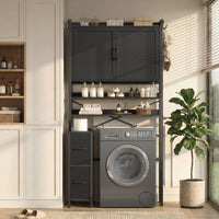 Sikaic Over The Toilet Storage Cabinet Over the Toilet Storage Cabinet with 2 Drawers and 6 Hooks Black Black / Engineered Wood / Modern