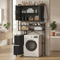 Sikaic Over The Toilet Storage Cabinet Over the Toilet Storage Cabinet with 2 Drawers and 6 Hooks Black Black / Engineered Wood / Modern