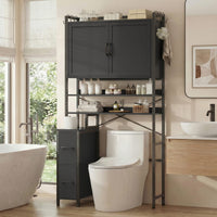 Sikaic Over The Toilet Storage Cabinet Over the Toilet Storage Cabinet with 2 Drawers and 6 Hooks Black Black / Engineered Wood / Modern