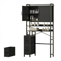 Sikaic Over The Toilet Storage Cabinet Over the Toilet Storage Cabinet with 2 Drawers and 6 Hooks Black Black / Engineered Wood / Modern