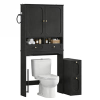 Sikaic Over The Toilet Storage Cabinet Over the Toilet Storage Cabinet with Mobile Cart and 4-Section Drawers Black Black / Engineered Wood / Modern