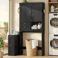 Sikaic Over The Toilet Storage Cabinet Over the Toilet Storage Cabinet with Mobile Cart and 4-Section Drawers Black Black / Engineered Wood / Modern