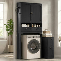 Sikaic Over The Toilet Storage Cabinet Over the Toilet Storage Cabinet with Mobile Cart and 4-Section Drawers Black Black / Engineered Wood / Modern