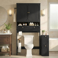 Sikaic Over The Toilet Storage Cabinet Over the Toilet Storage Cabinet with Mobile Cart and 4-Section Drawers Black Black / Engineered Wood / Modern