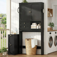Sikaic Over The Toilet Storage Cabinet Over the Toilet Storage Cabinet with Mobile Cart and 4-Section Drawers Black Black / Engineered Wood / Modern