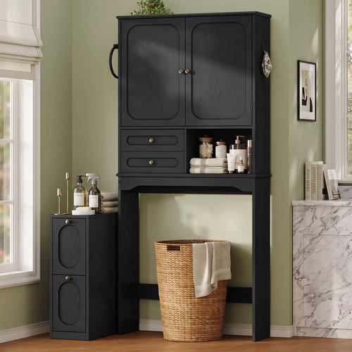 Sikaic Over The Toilet Storage Cabinet Over the Toilet Storage Cabinet with Mobile Bathroom Storage Cabinet, Black Black / Modern / Engineered Wood