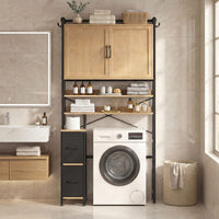 Sikaic Over The Toilet Storage Cabinet Over the Toilet Storage Cabinet with 2 Drawers and 6 Hooks Natural Natural / Engineered Wood / Modern