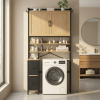Sikaic Over The Toilet Storage Cabinet Over the Toilet Storage Cabinet with 2 Drawers and 6 Hooks Natural Natural / Engineered Wood / Modern