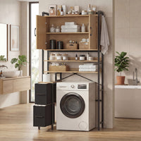 Sikaic Over The Toilet Storage Cabinet Over the Toilet Storage Cabinet with 2 Drawers and 6 Hooks Natural Natural / Engineered Wood / Modern