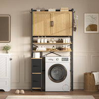 Sikaic Over The Toilet Storage Cabinet Over the Toilet Storage Cabinet with 2 Drawers and 6 Hooks Natural Natural / Engineered Wood / Modern