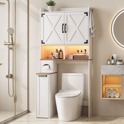 Sikaic Over The Toilet Storage Cabinet 67 Inch Over the Toilet Storage Cabinet with Pulley White White / Engineered Wood / Modern