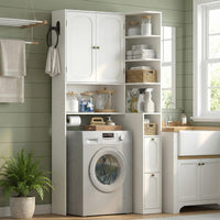 Sikaic Over The Toilet Storage Cabinet 7-Tier L-Shaped Over the Toilet Storage Cabinet with Doors & Drawers White White / Engineered Wood / Modern