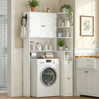 Sikaic Over The Toilet Storage Cabinet 7-Tier L-Shaped Over the Toilet Storage Cabinet with Doors & Drawers White White / Engineered Wood / Modern
