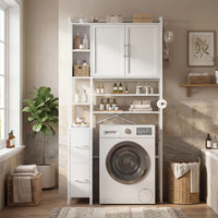 Sikaic Over The Toilet Storage Cabinet 7-Tier Over the Toilet Storage Cabinet with 2 Drawers White White / Engineered Wood / Modern