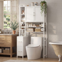 Sikaic Over The Toilet Storage Cabinet 7-Tier Over the Toilet Storage Cabinet with 2 Drawers White White / Engineered Wood / Modern