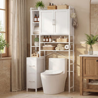 Sikaic Over The Toilet Storage Cabinet 7-Tier Over the Toilet Storage Cabinet with 2 Drawers White White / Engineered Wood / Modern