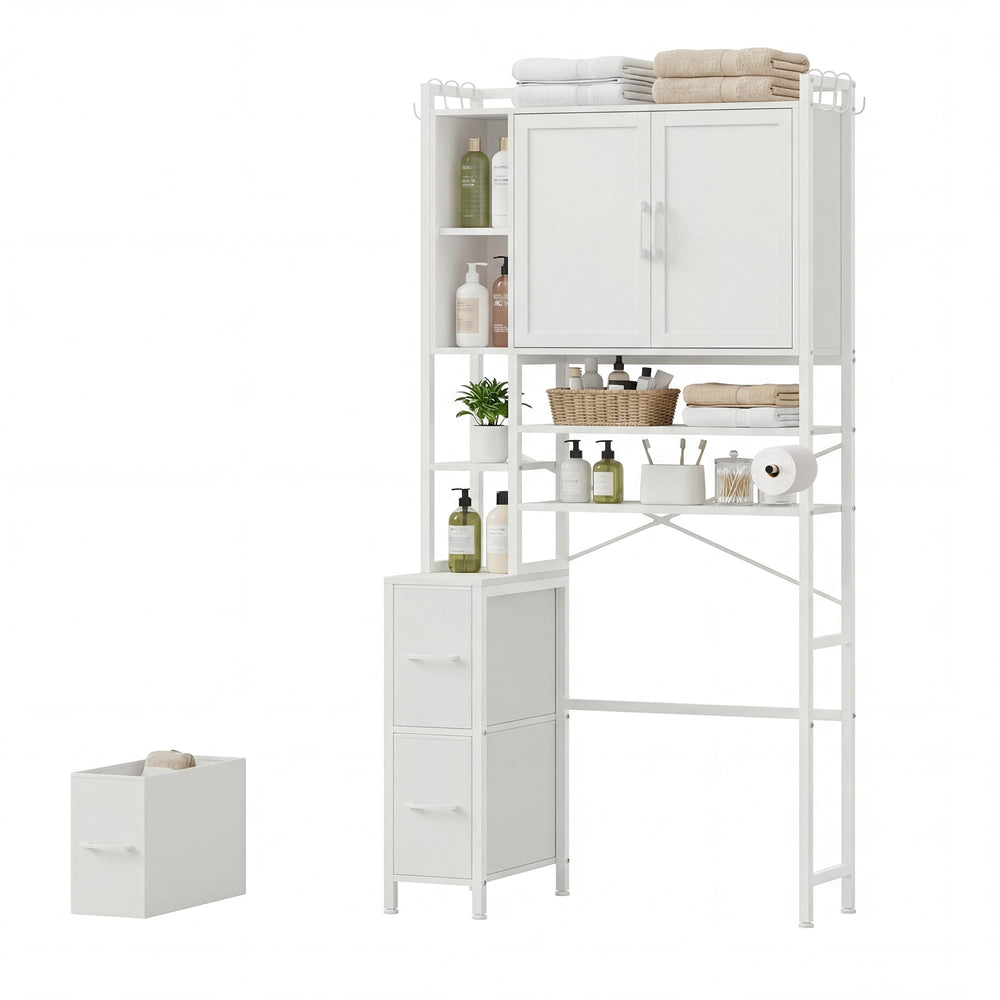 Sikaic Over The Toilet Storage Cabinet 7-Tier Over the Toilet Storage Cabinet with 2 Drawers White White / Engineered Wood / Modern