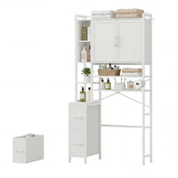 Sikaic Over The Toilet Storage Cabinet 7-Tier Over the Toilet Storage Cabinet with 2 Drawers White White / Engineered Wood / Modern