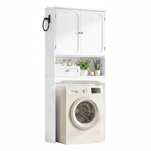 Sikaic Over The Toilet Storage Cabinet Over The Toilet Storage Cabinet with Adjustable Shelves and Towel Holder White White / Engineered Wood / Modern