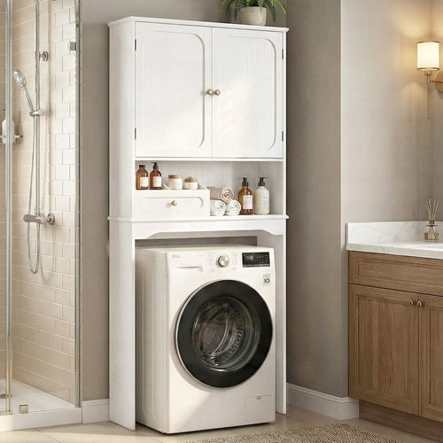 Sikaic Over The Toilet Storage Cabinet Over The Toilet Storage Cabinet with Adjustable Shelves and Towel Holder White White / Engineered Wood / Modern