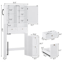 Sikaic Over The Toilet Storage Cabinet Over the Toilet Storage Cabinet with Mobile Cart and 4-Section Drawers White White / Engineered Wood / Modern