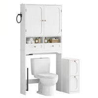 Sikaic Over The Toilet Storage Cabinet Over the Toilet Storage Cabinet with Mobile Cart and 4-Section Drawers White White / Engineered Wood / Modern