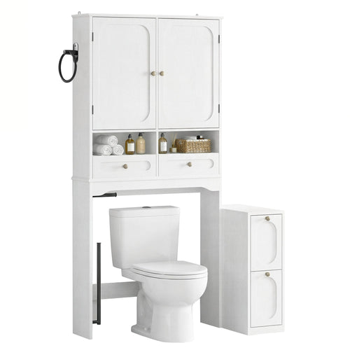 Sikaic Over The Toilet Storage Cabinet Over the Toilet Storage Cabinet with Mobile Cart and 4-Section Drawers White White / Engineered Wood / Modern