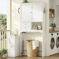 Sikaic Over The Toilet Storage Cabinet Over the Toilet Storage Cabinet with Mobile Cart and 4-Section Drawers White White / Engineered Wood / Modern