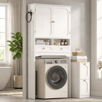 Sikaic Over The Toilet Storage Cabinet Over the Toilet Storage Cabinet with Mobile Cart and 4-Section Drawers White White / Engineered Wood / Modern