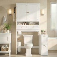 Sikaic Over The Toilet Storage Cabinet Over the Toilet Storage Cabinet with Mobile Cart and 4-Section Drawers White White / Engineered Wood / Modern