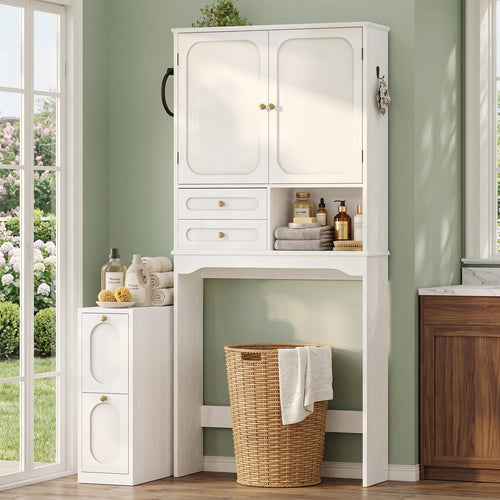 Sikaic Over The Toilet Storage Cabinet Over the Toilet Storage Cabinet with Mobile Bathroom Storage Cabinet,White White / Modern / Engineered Wood