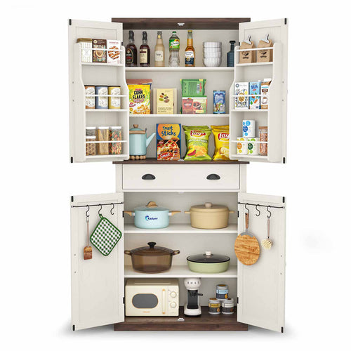 Sikaic Pantry Cabinet Kitchen Buffet Pantry Cabinet With Barn Doors White Brown White Brown / Engineered Wood / Modern