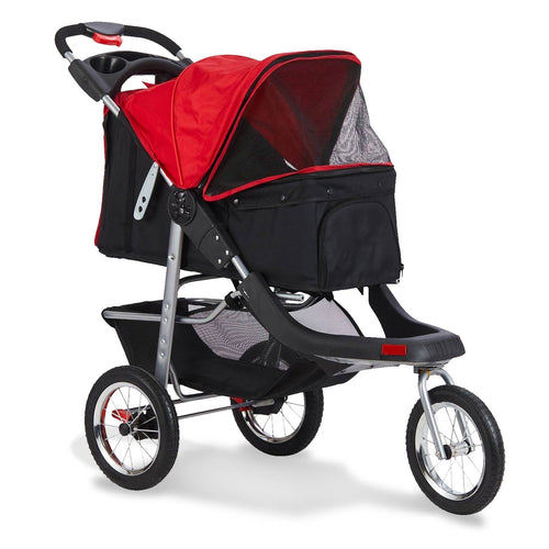 Sikaic Pet Stroller Pet Stroller with 3-Wheel Foldable System Black Red Black Red / Modern