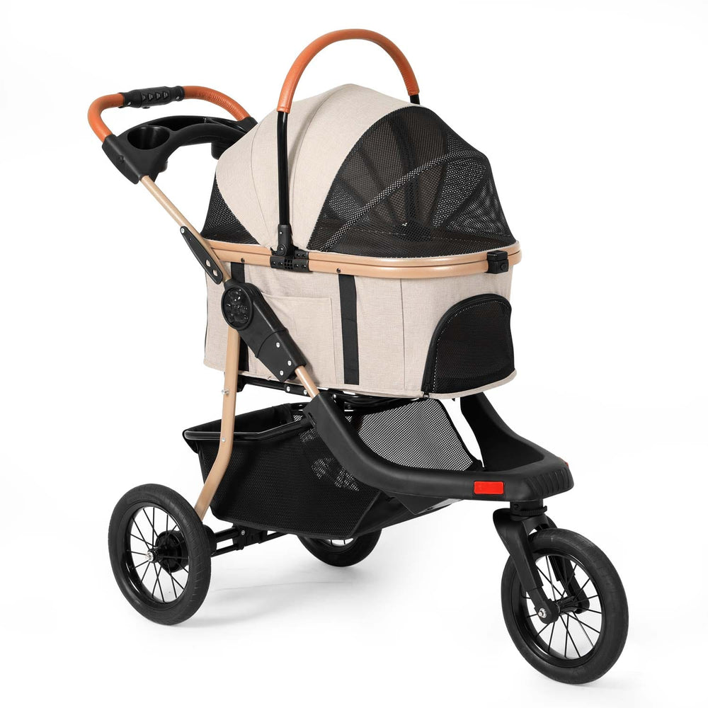 Sikaic Pet Stroller Pet Stroller One-Click Folding Frame Traveling Cart Khaki Khaki / Modern / Oxford Fabric&Carbon Steel
