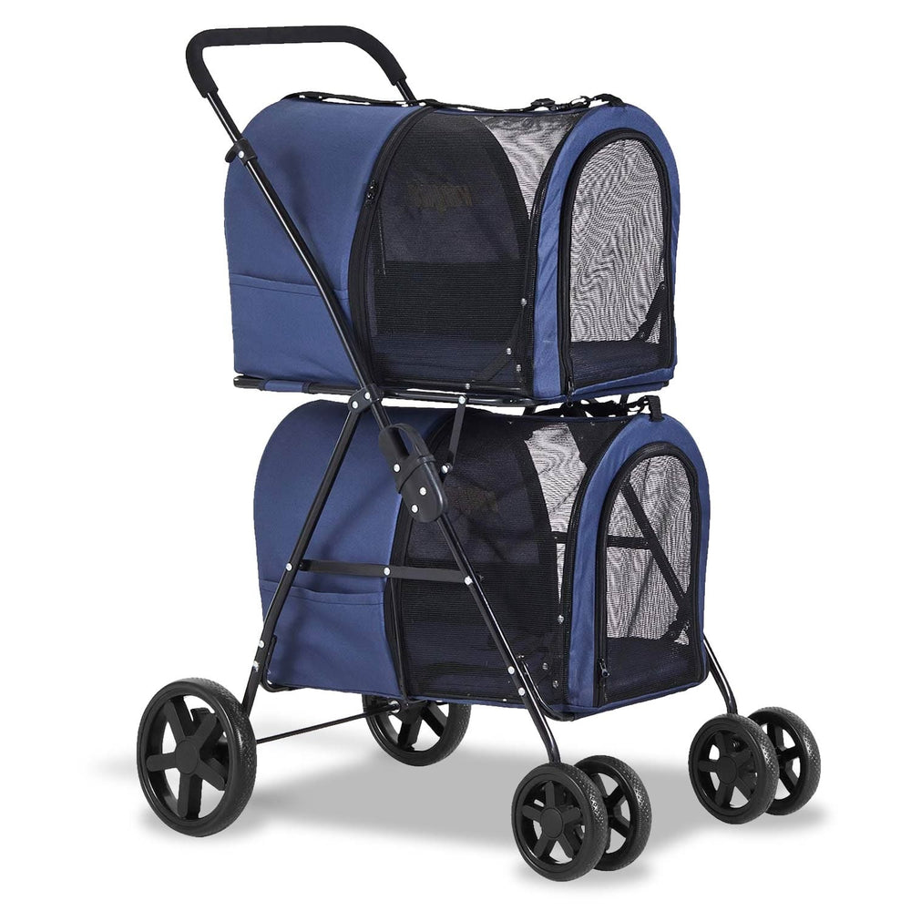 Sikaic Pet Stroller 4-in-1 Pet Stroller with 2 Cart Basket Navy Blue Navy Blue / Modern